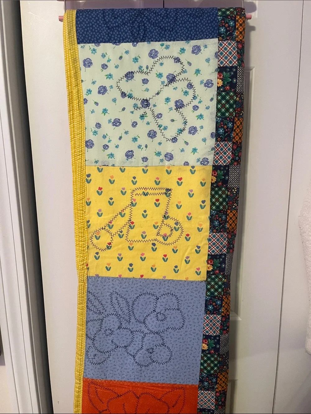 Handmade Colorful Quilted Wall Panel with Floral Motifs 53x59